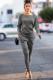 Grey Casual Fashion Slim fit Solid Two Piece Suits Patchwork pencil Long Sleeve