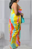 Multicolor Casual Patchwork Tie-dye Spaghetti Strap Straight Dresses