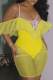 Yellow Sexy Solid Flounce Mesh Swimwears