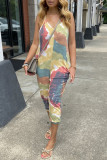 Colour Fashion Casual Print Backless Spaghetti Strap Regular Jumpsuits