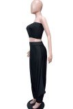 Blue Fashion Sexy adult Ma'am Solid Two Piece Suits Harlan pants Sleeveless Two Pieces