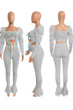 White Street Solid Bandage Square Collar Long Sleeve Two Pieces