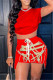 Red Fashion Sexy Print Asymmetrical O Neck Short Sleeve Two Pieces
