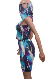 purple Fashion Sexy Print Two Piece Suits Straight Sleeveless Two Pieces