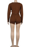 Green Wool Europe and America Solid Two Piece Suits pencil Long Sleeve Two-Piece Short Set