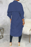 Blue Sexy Striped Print Patchwork Turndown Collar Dresses