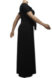 Black Fashion Sexy adult Ma'am V Neck Patchwork Solid Two Piece Suits Stitching Plus Size