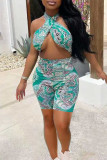 Red Fashion Sexy Print Hollowed Out Backless Halter Skinny Romper
