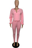 purple Fashion Patchwork Solid Asymmetrical V Neck Long Sleeve Two Pieces