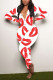 White Living Lips Printed V Neck Skinny Jumpsuits