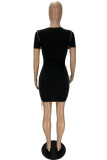 Grey Sexy Solid Bandage Hollowed Out O Neck A Line Dresses