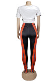 Black Fashion Active adult pencil Slip-on Print Letter Two Piece Suits Patchwork O Neck Shaperw