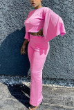 Blue Fashion adult Ma'am OL Solid Two Piece Suits Straight Three Quarter Two Pieces