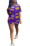 Red Fashion adult Street Letter Patchwork Print Two Piece Suits Straight Short Sleeve Two Pieces