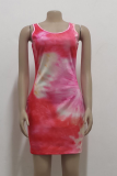 Pink Sexy Print Patchwork O Neck Pencil Skirt Dresses