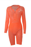 White Casual Fashion Mesh zipper Sequin perspective Asymmetrical Long Sleeve Turndown Collar 