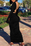 Red Fashion Sexy adult Patchwork Solid backless Draped Two Piece Suits pencil Half Sleeve Two Pieces