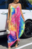 Multicolor Sexy Patchwork Tie-dye Spaghetti Strap Printed Dress Dresses