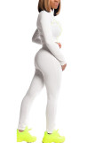 White Fashion Casual Adult Solid Patchwork O Neck Long Sleeve Regular Sleeve Short Two Pieces