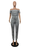 Black Casual Striped Patchwork Off the Shoulder Regular Jumpsuits