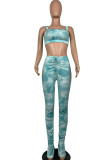 Green Fashion Casual Print Tie Dye Two Piece Suits Boot Cut Sleeveless Two Pieces