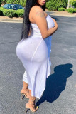 White Sexy Solid Stitching Backless Strapless Irregular Dress