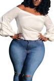 White Fashion Sexy adult Ma'am One word collar Patchwork Solid Stitching Plus Size