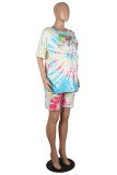Yellow Casual Print Patchwork O Neck Short Sleeve Two Pieces