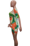 Dark Blue Fashion Sexy adult Patchwork Print Tie Dye Two Piece Suits Straight Short Sleeve Two Pieces