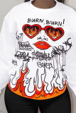 White Street Print O Neck Tops