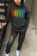 Black British Style Print Hooded Collar Long Sleeve Regular Sleeve Regular Two Pieces