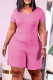 Pink Fashion Casual Solid Basic V Neck Regular Romper