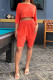 Orange Casual Solid pencil Half Sleeve Two Pieces