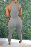 Grey Casual Solid Halter Sleeveless Two Pieces