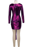 Blue Sexy Fashion Cap Sleeve Long Sleeves V Neck Asymmetrical Mini Solid Patchwork asymmetrical