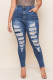 Dark Blue Sexy Solid Ripped Plus Size 