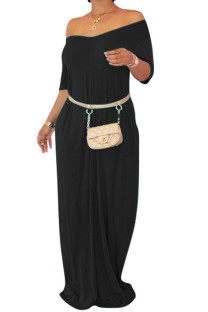 Black Fashion Casual Red Black Khaki Yellow Sky Blue Lake Blue Cap Sleeve Short Sleeves V Neck Swagger Floor-Length Solid Dresses