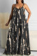 Black Sexy Casual Print Backless Spaghetti Strap Loose Jumpsuits