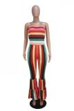 Blue Fashion Casual Draped Print Striped Sleeveless Slip Jumpsuits
