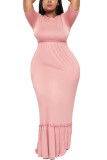 Pink Fashion Sexy adult O Neck Patchwork Solid Stitching Plus Size
