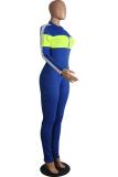 Blue Casual Fashion Solid zipper Patchwork Long Sleeve V Neck 
