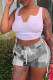 Grey Sexy Print Ripped Contrast Spaghetti Strap Sleeveless Two Pieces