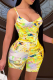 Yellow Sexy Print Patchwork Spaghetti Strap Sleeveless Two Pieces