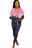 Pink knit Sexy Solid Patchwork Two Piece Suits Straight Long Sleeve Two-piece Pants Set