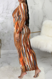 Yellow Sexy Print Patchwork O Neck Pencil Skirt Dresses