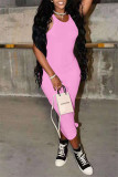 Pink Fashion Casual Solid Basic O Neck Vest Dress