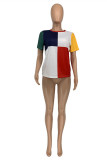 Blue Fashion Casual Patchwork Basic O Neck T-Shirts