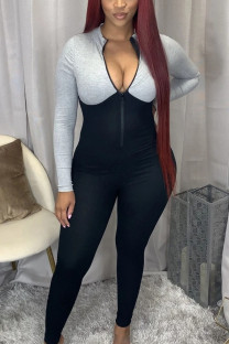 Grey Sexy Solid O Neck Regular Jumpsuits