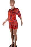 Blue Sexy Print pencil Half Sleeve Two Pieces
