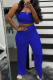 Blue Sexy Solid Patchwork Strapless Sleeveless Two Pieces
